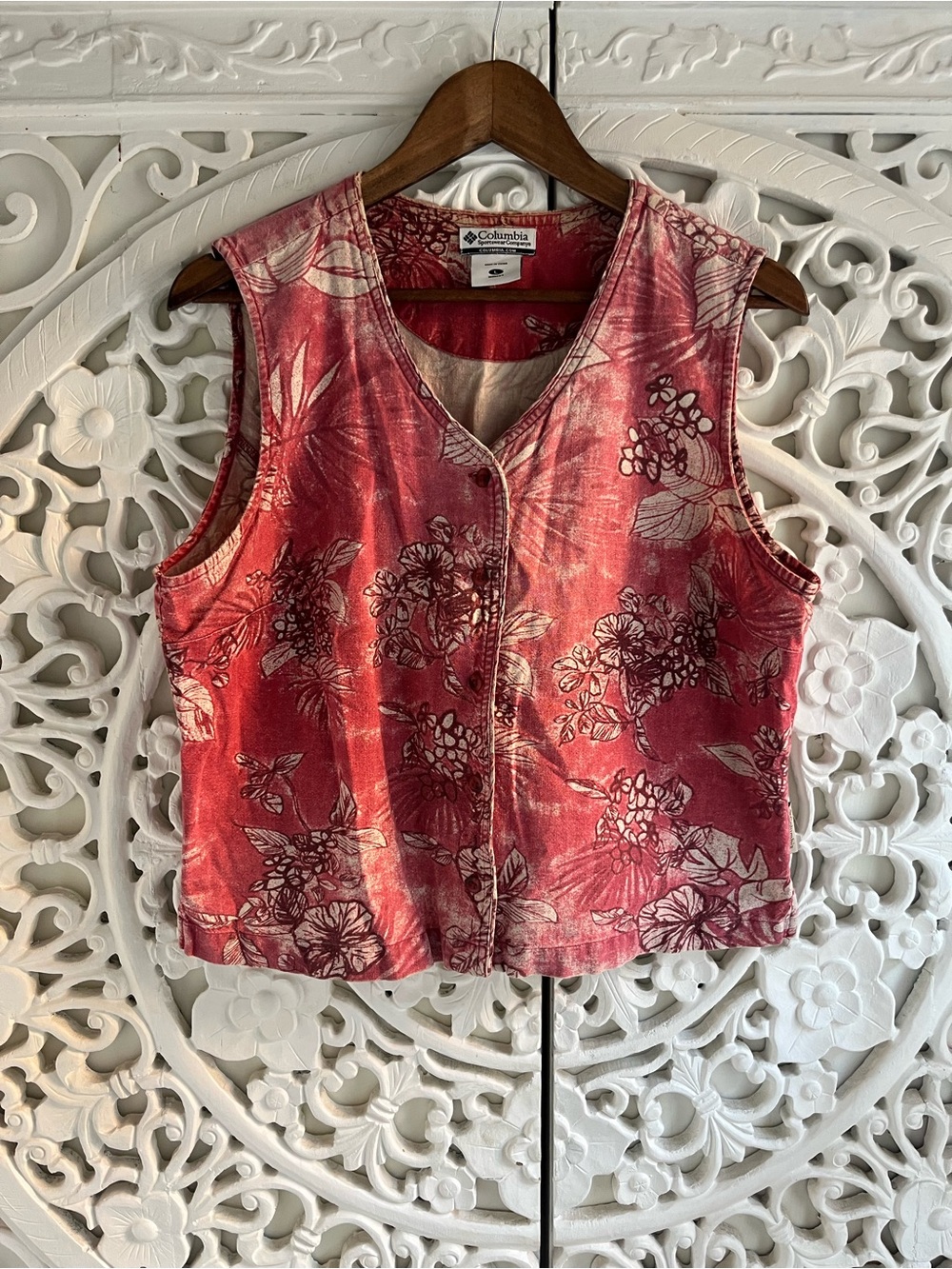 Columbia Linen Blend Floral Tank Top Women’s Large Pink Tropical Sleeveless - Picture 1 of 9